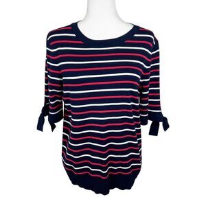 Draper James Sweater Women Large Blue Red Striped Short Sleeve Casual Top